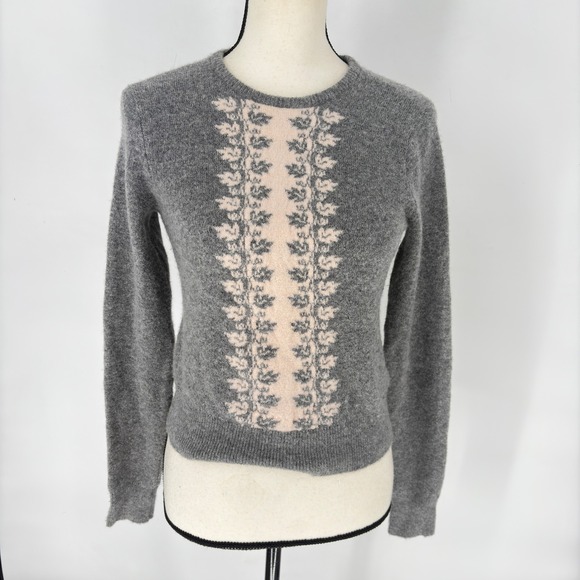 Club‎ Monaco Gray Floral Wool Blend Sweater Women's Size XSmall - Picture 1 of 9